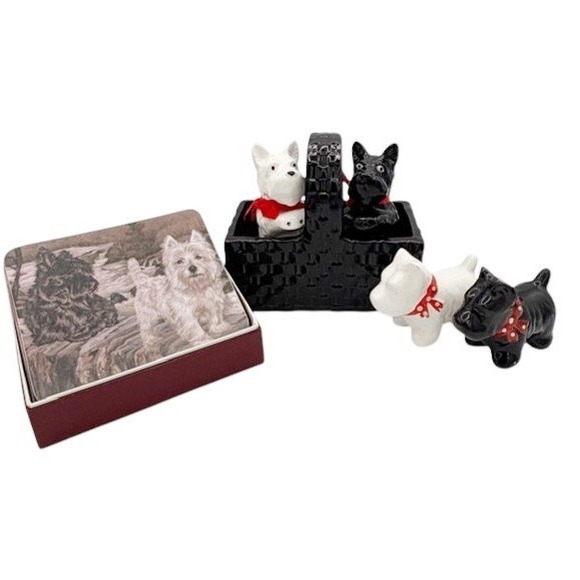 Other - VTG Scottish Terrier Scottie Dog Set Salt Pepper Shakers Coasters Japan Scotland